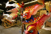  A worker prepares an oversized figure for the Mardi Gras parade in New Orleans, Louisiana. Photo courtesy of Victor Block. 