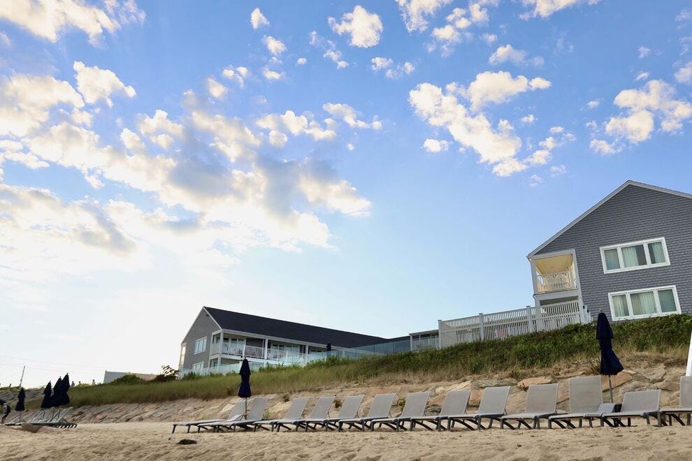 The private beach at the Pelham House Resort