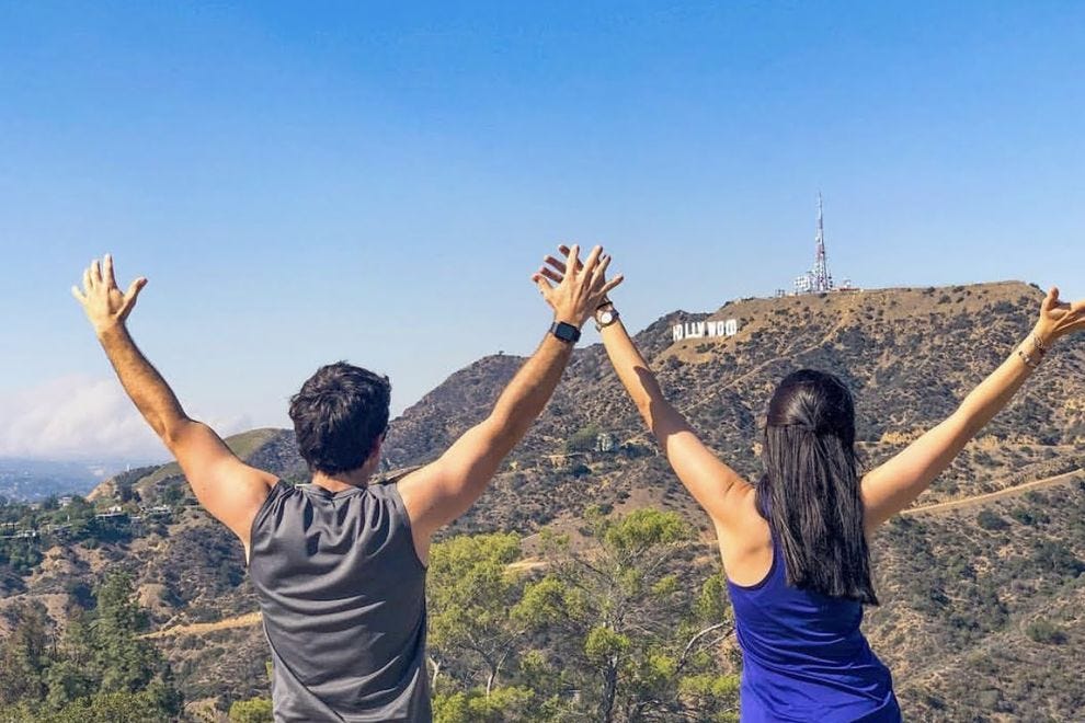 The 45-foot tall, 350-foot long "Hollywood" sign stands on Mount Lee in the Hollywood Hills