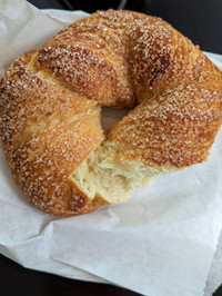  A cragel, which rhymes with bagel, is a cross between a croissant and a bagel. Created by San Francisco's House of Bagels, it might be the only such hybrid in the world. Photo courtesy of Athena Lucero. 